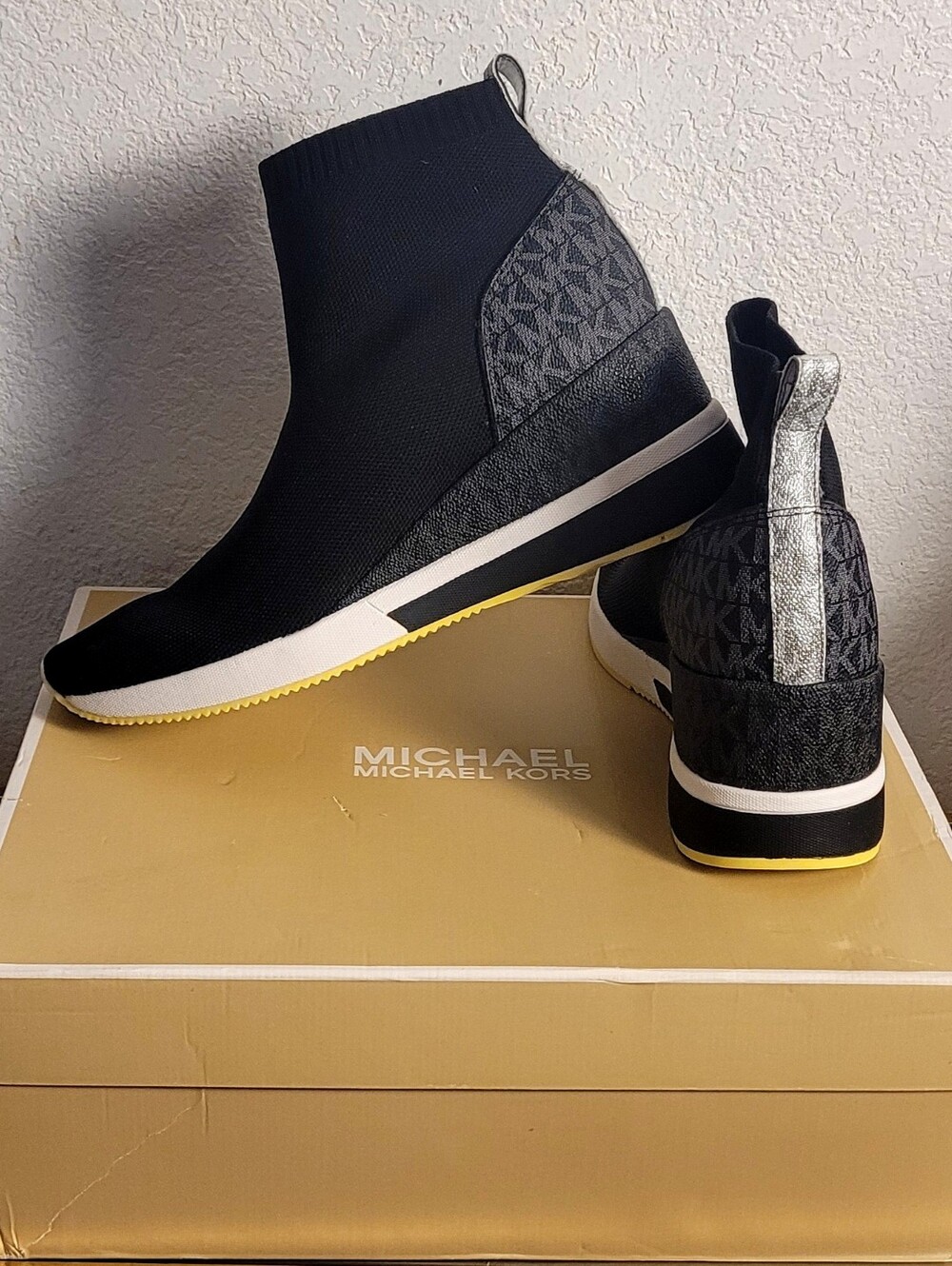 MICHAEL Michael Kors Black Knit Wedge Sneaker Boot